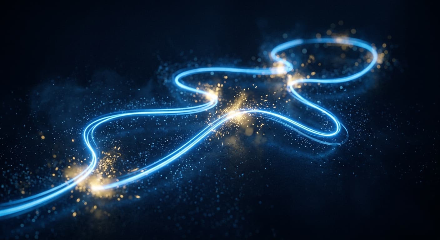 An abstract GPS route-line light motif on deep navy