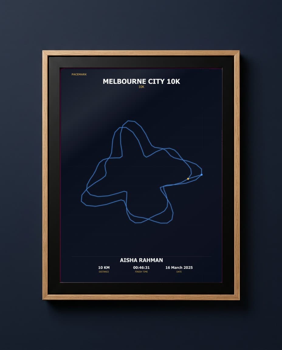 10K Print — framed GPS route print